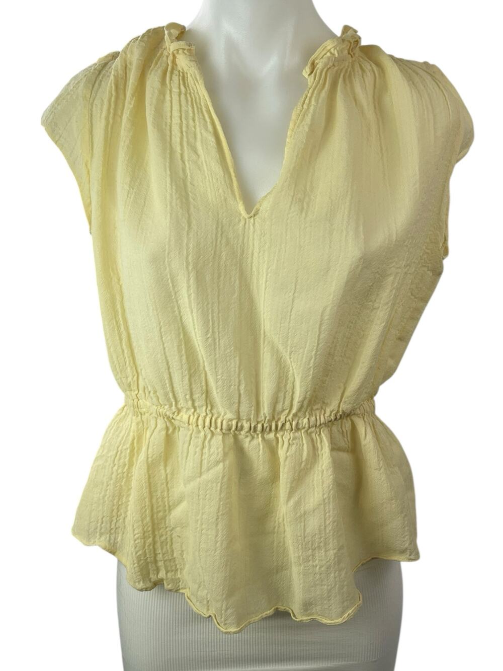 Derek Lam Women's Yellow Short Cap Sleeve V Neck Peplum Blouse Top Size S/M
